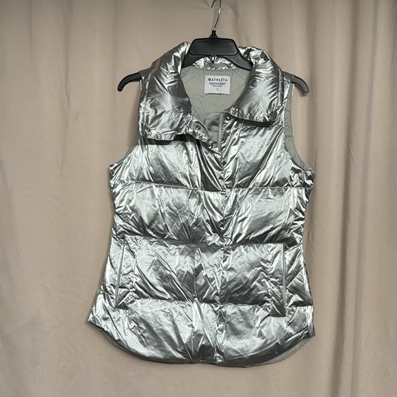 Athleta Downtown Metallic Down Vest, Size S, Color Metallic Silver - Picture 4 of 10